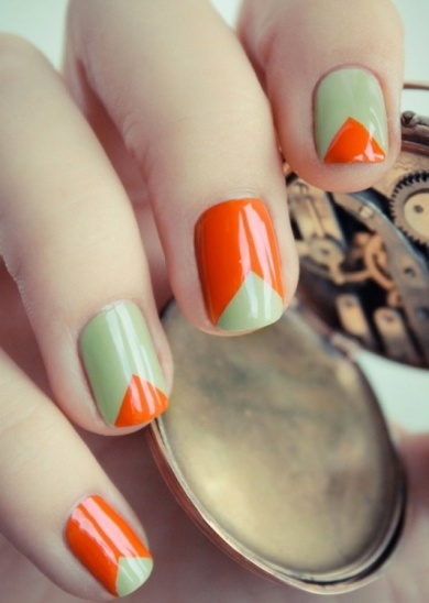 Mint and Orange nails
